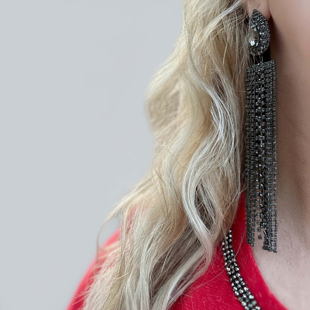 Exaggerated Rhinestone Tassel Earrings