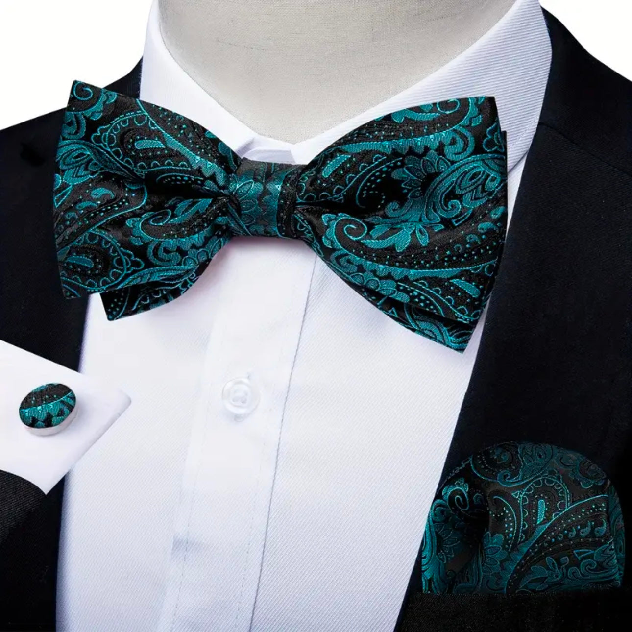 Peacock Blue Bowtie Set