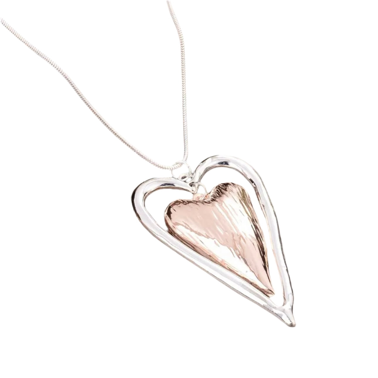 Rose Gold Silver Heart Long Necklace