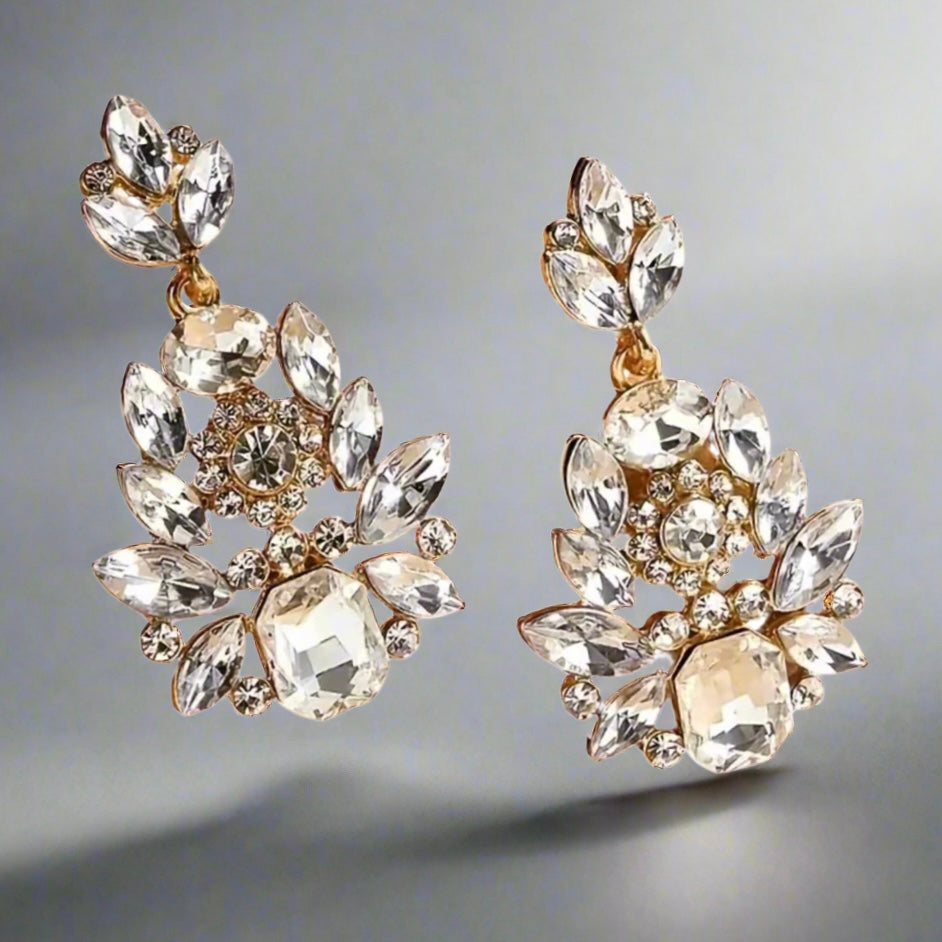 Clear Gold Rhinestone Earrings