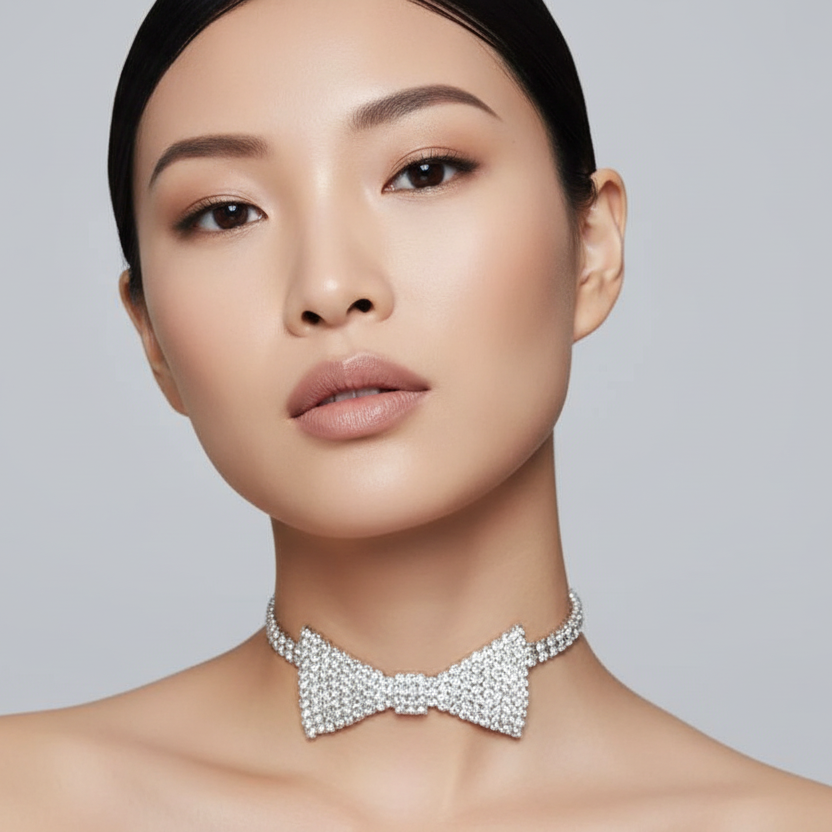 Bow Choker Necklace Silver