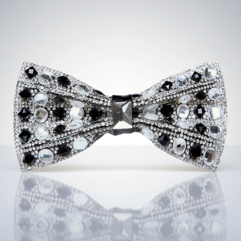 Black & Clear Rhinestone Bow Tie