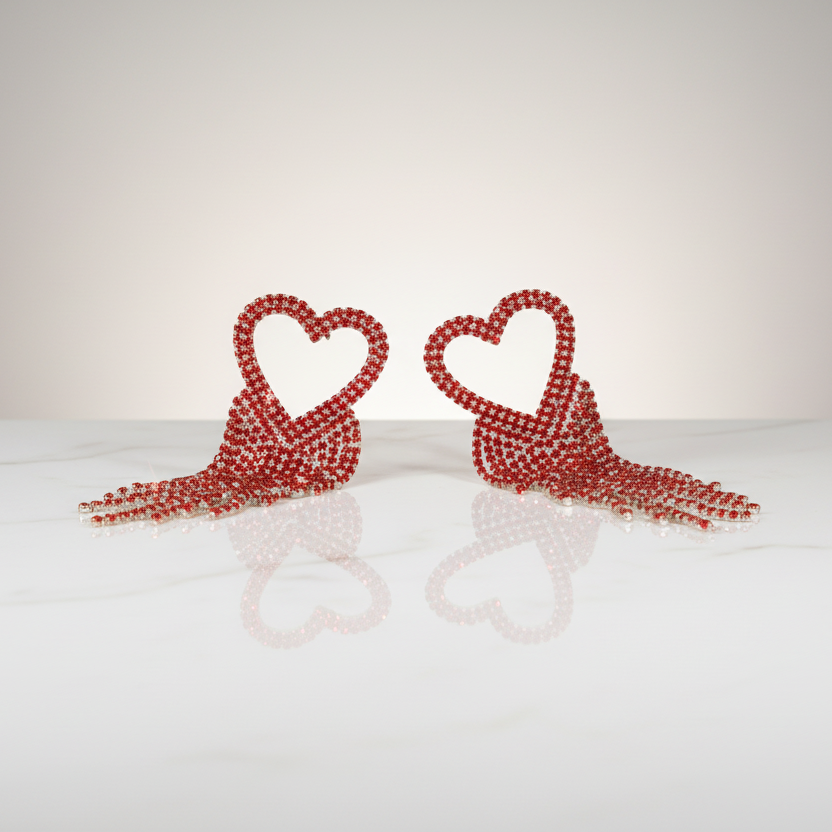 Red Heart Tassel Earrings