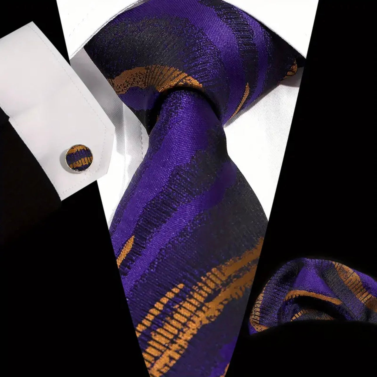 Purple Black Gold Necktie Set