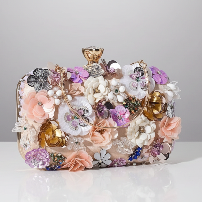 3D Floral Champagne Clutch