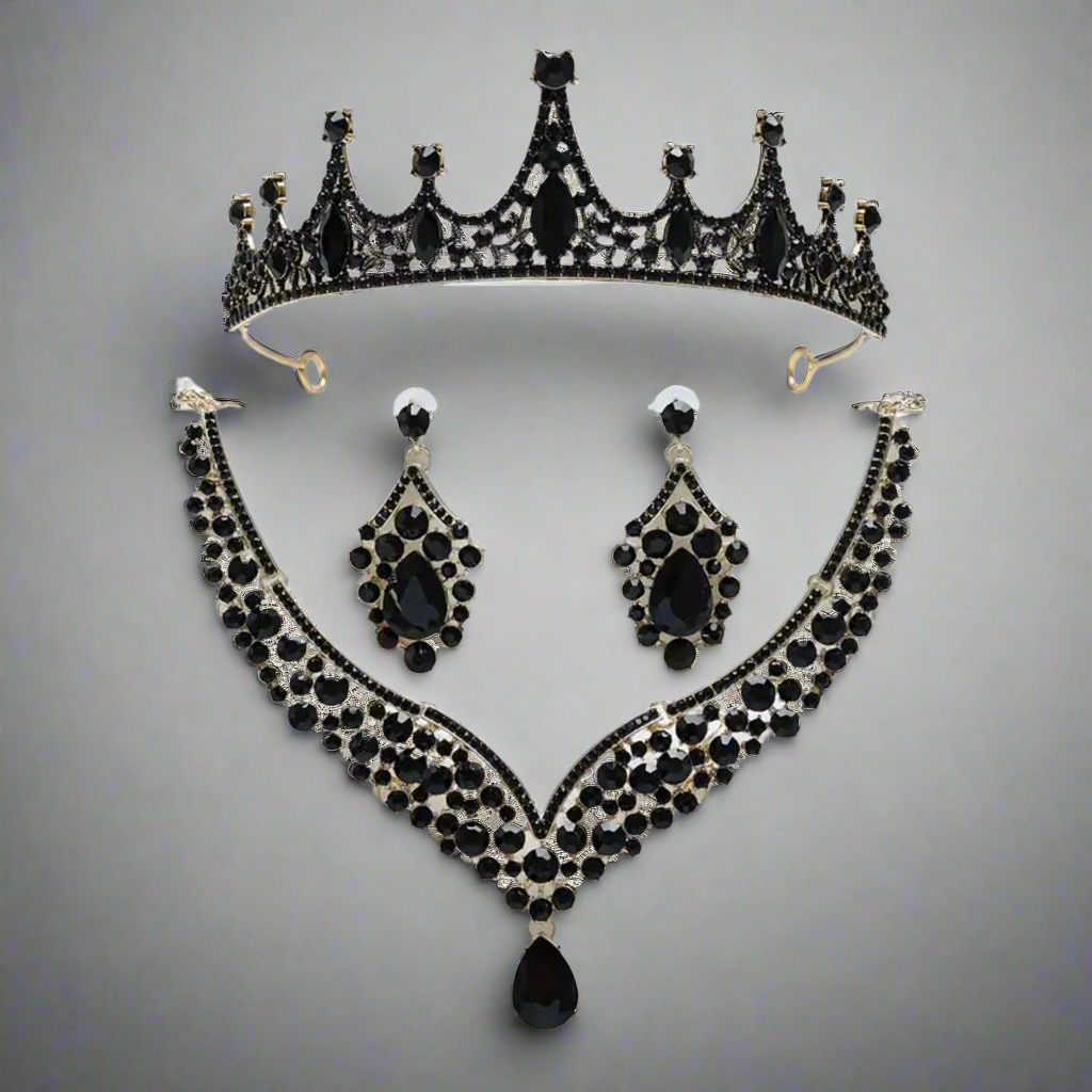 Tiara and Black Jewelry Set