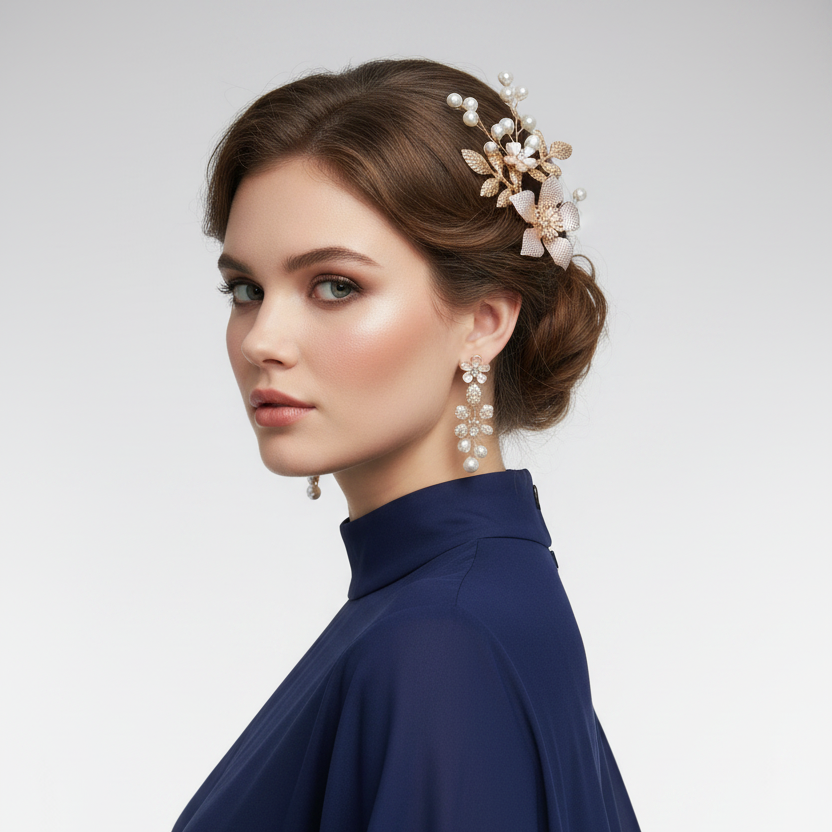 Champagne Rose Gold Pearl & Rhinestone Hair Clip
