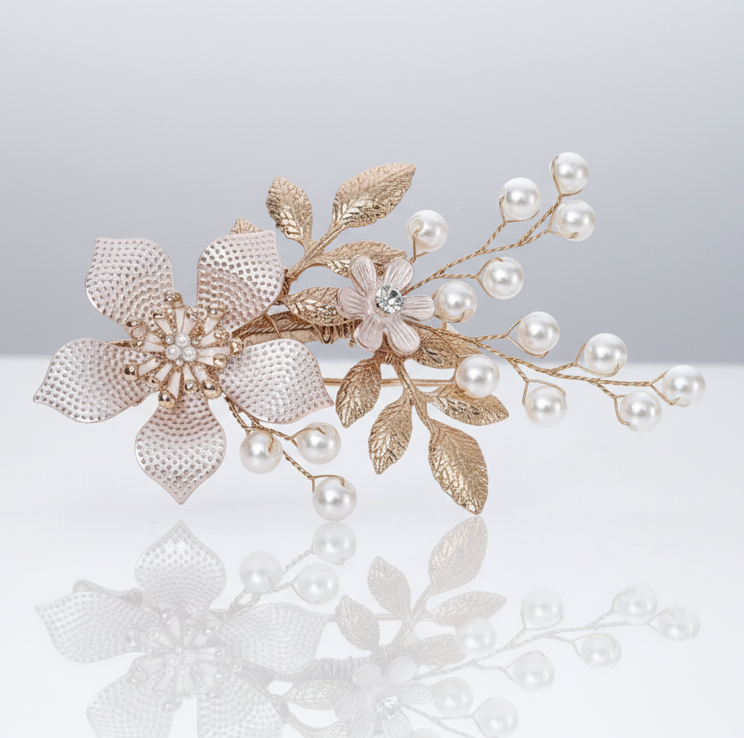 Champagne Rose Gold Pearl & Rhinestone Hair Clip