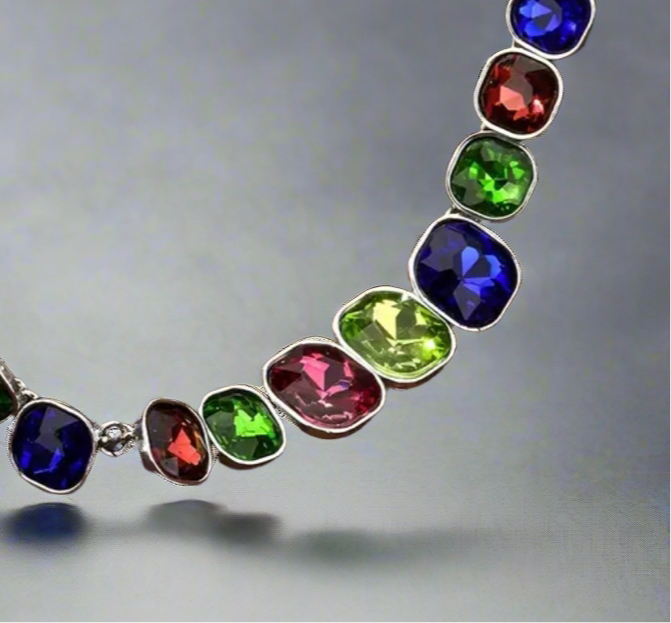 Multicolor Square Rhinestone Necklace