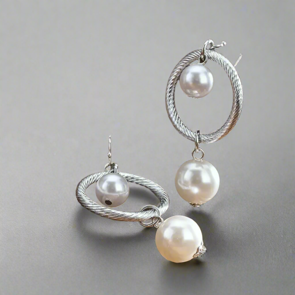 Double Dangling Pearl  Earrings