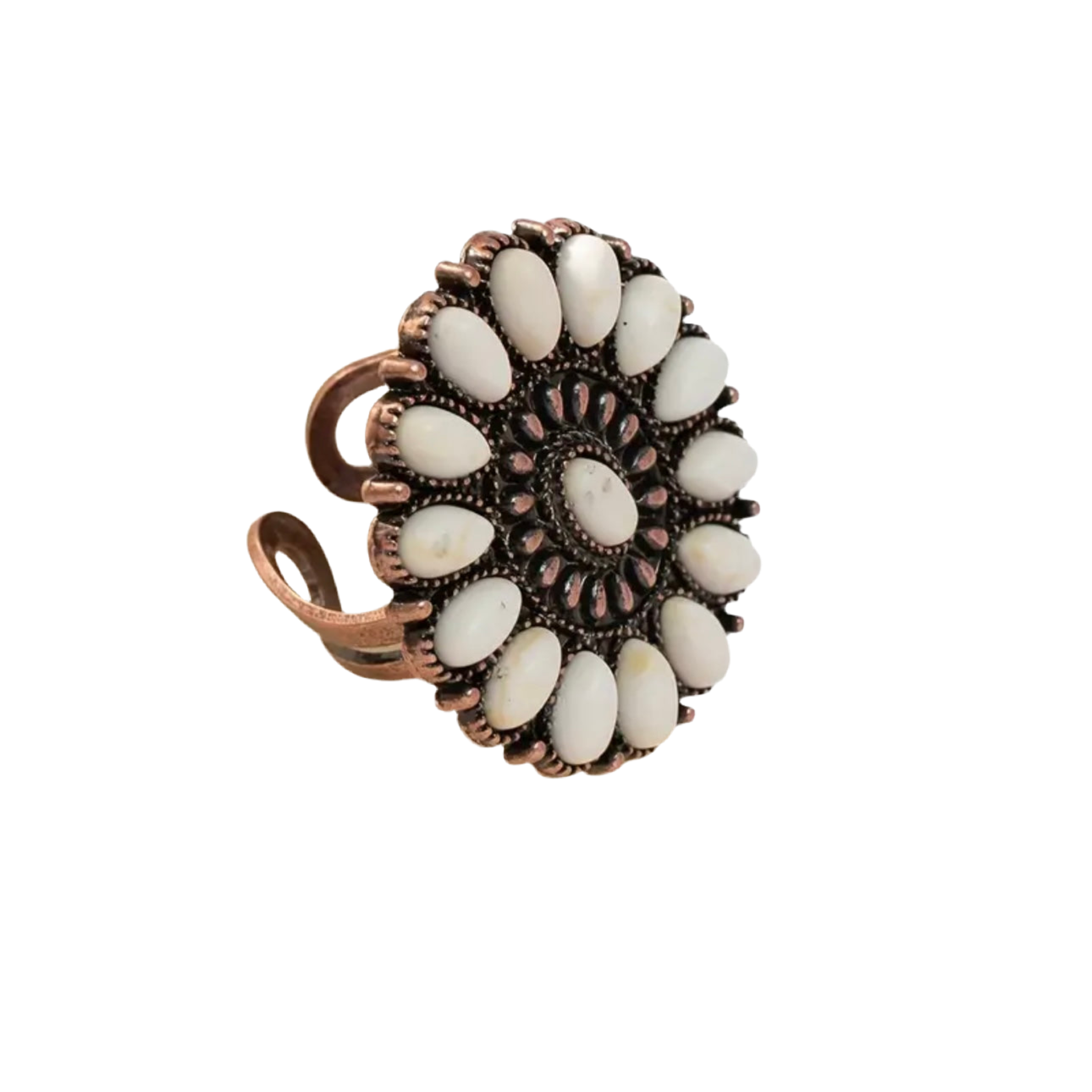 White Bronze Turquoise Oval 2 Ring