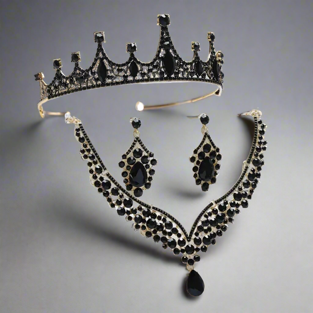 Tiara and Black Jewelry Set