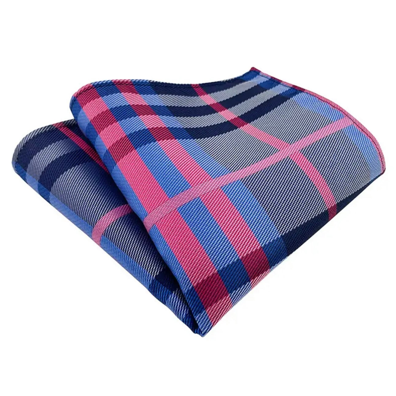 Blue Pink Plaid Pocket Square
