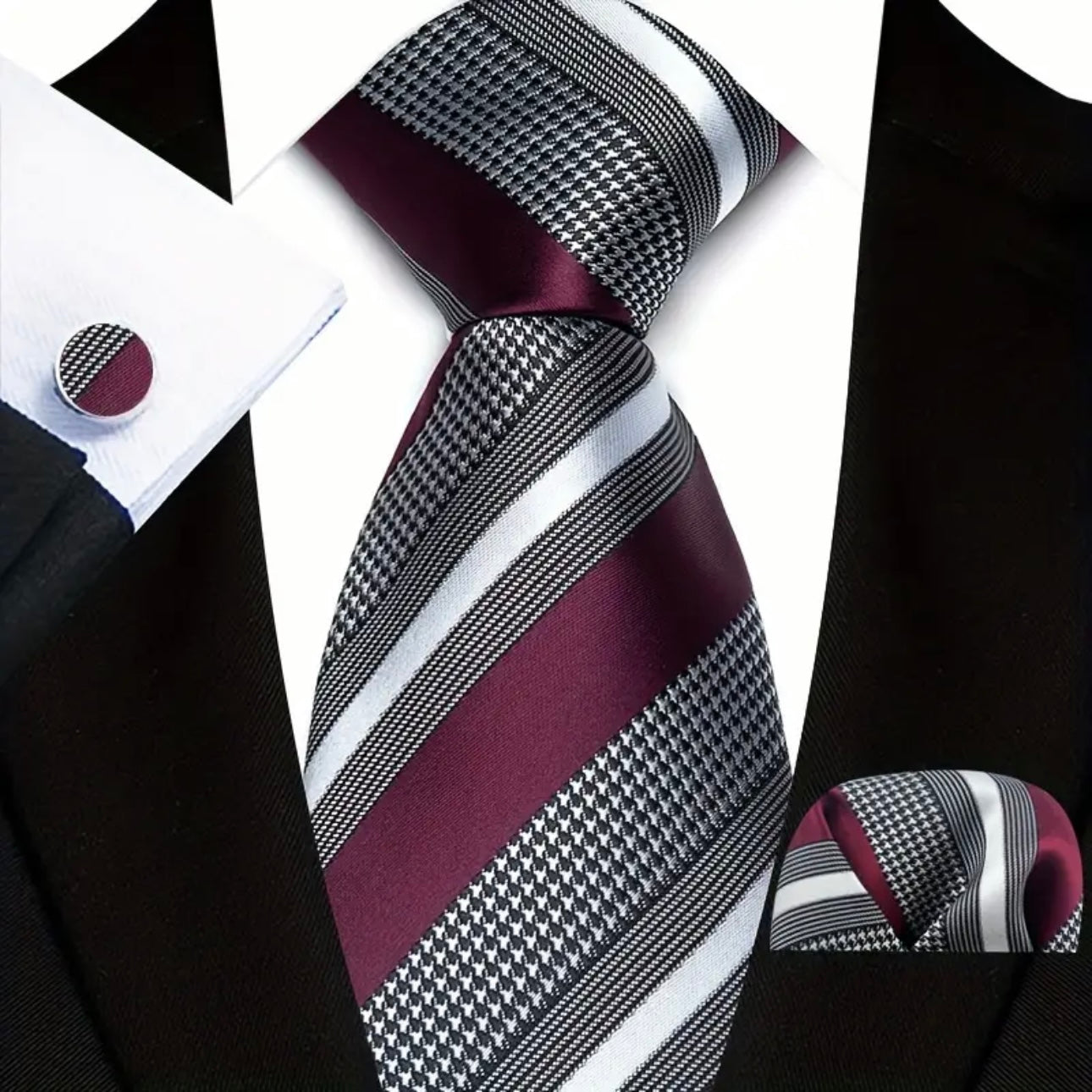 Burgundy Stripe Necktie Set