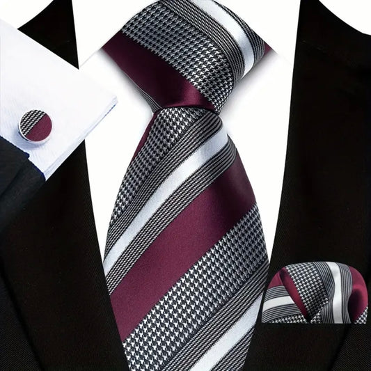 Burgundy Stripe Necktie Set
