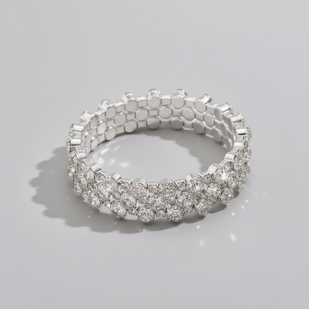 Clear Silver 3 Row Flexible Bracelet