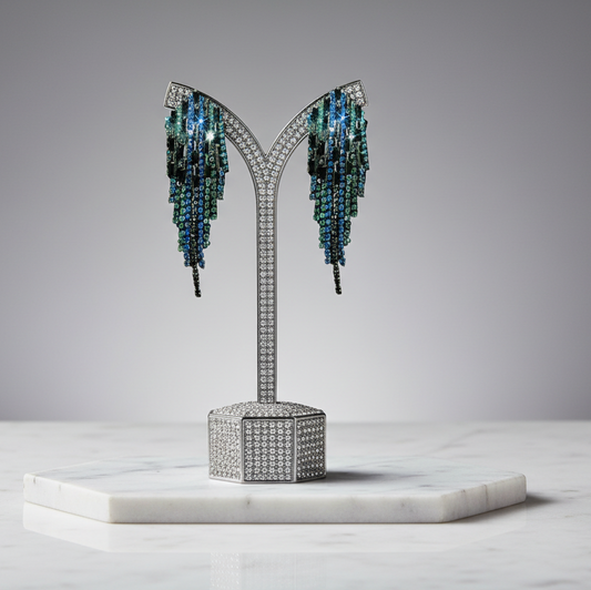 Peacock Hexagon Tassel Earrings