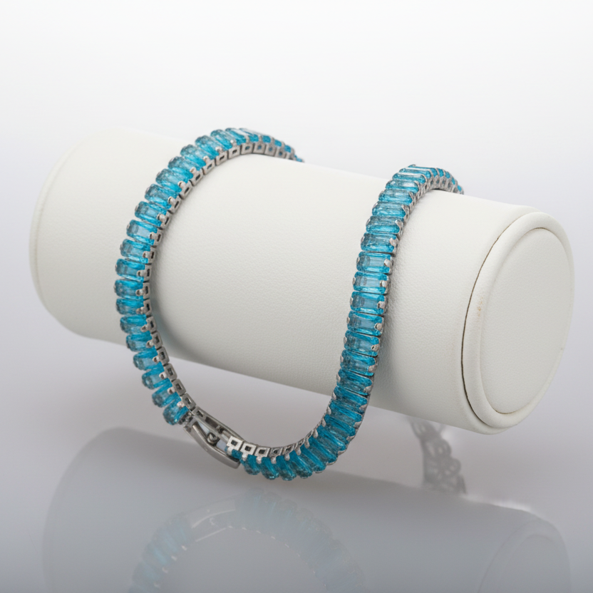Blue Zircon Silver Tennis Bracelet