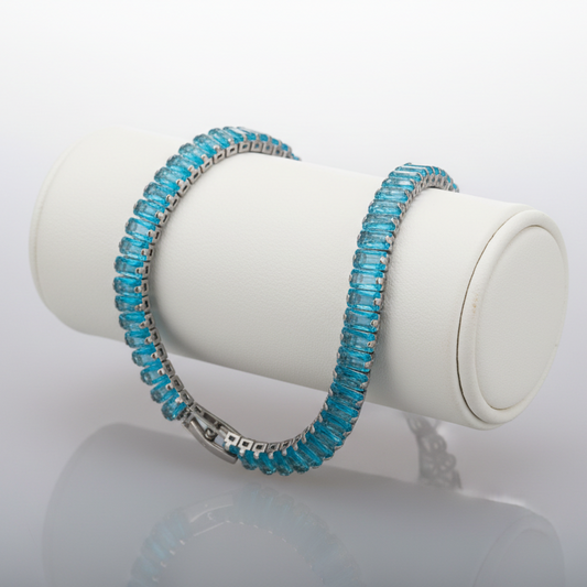 Blue Zircon Silver Tennis Bracelet