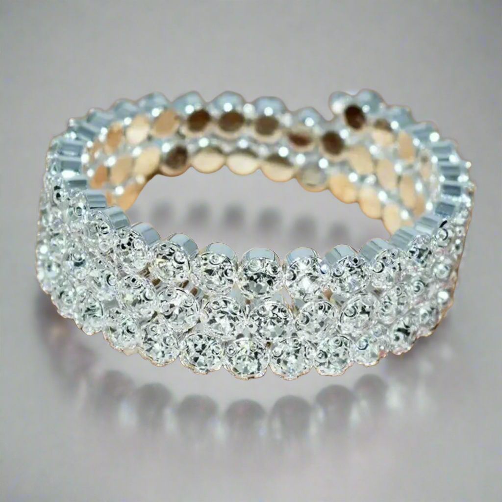 Clear Silver 3 Row Flexible Bracelet