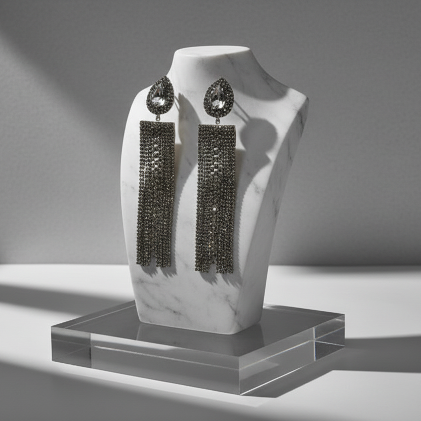 Exaggerated Rhinestone Tassel Earrings