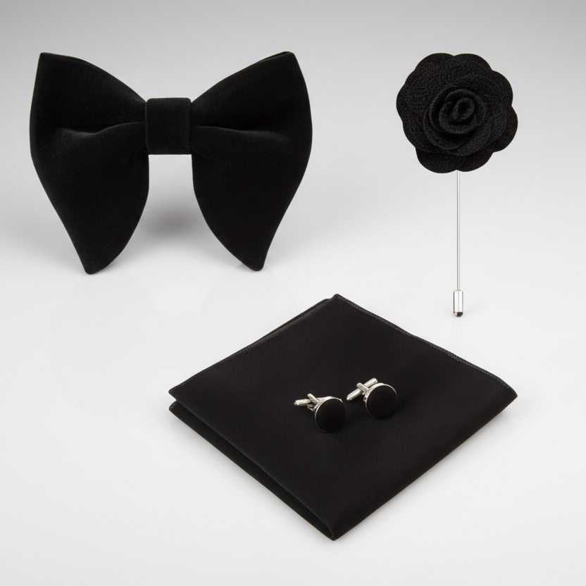 Black Velvet Bow Tie Set