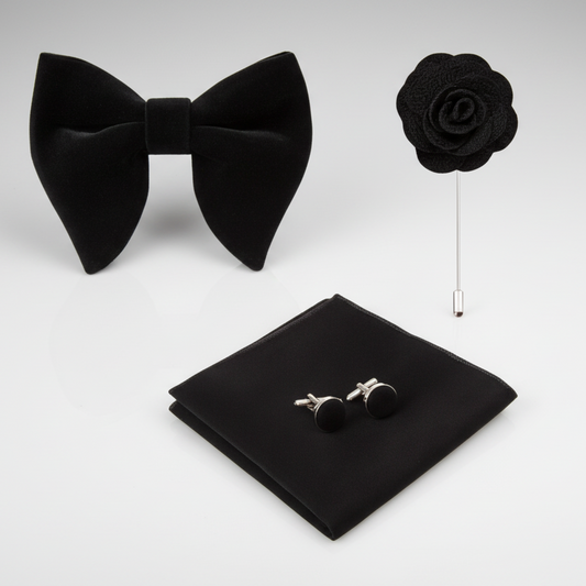 Black Velvet Bow Tie Set