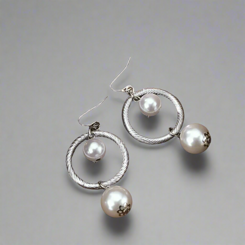 Double Dangling Pearl  Earrings