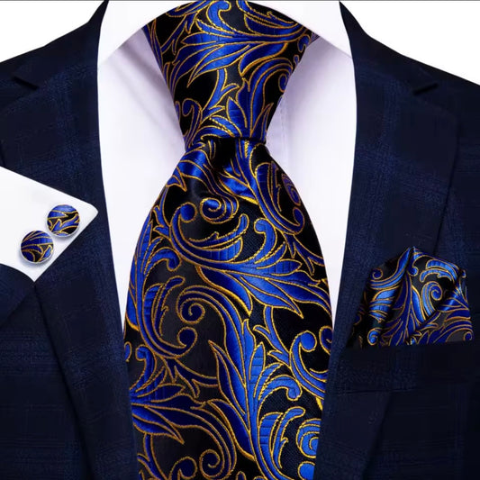 Blue Black Gold Necktie Set