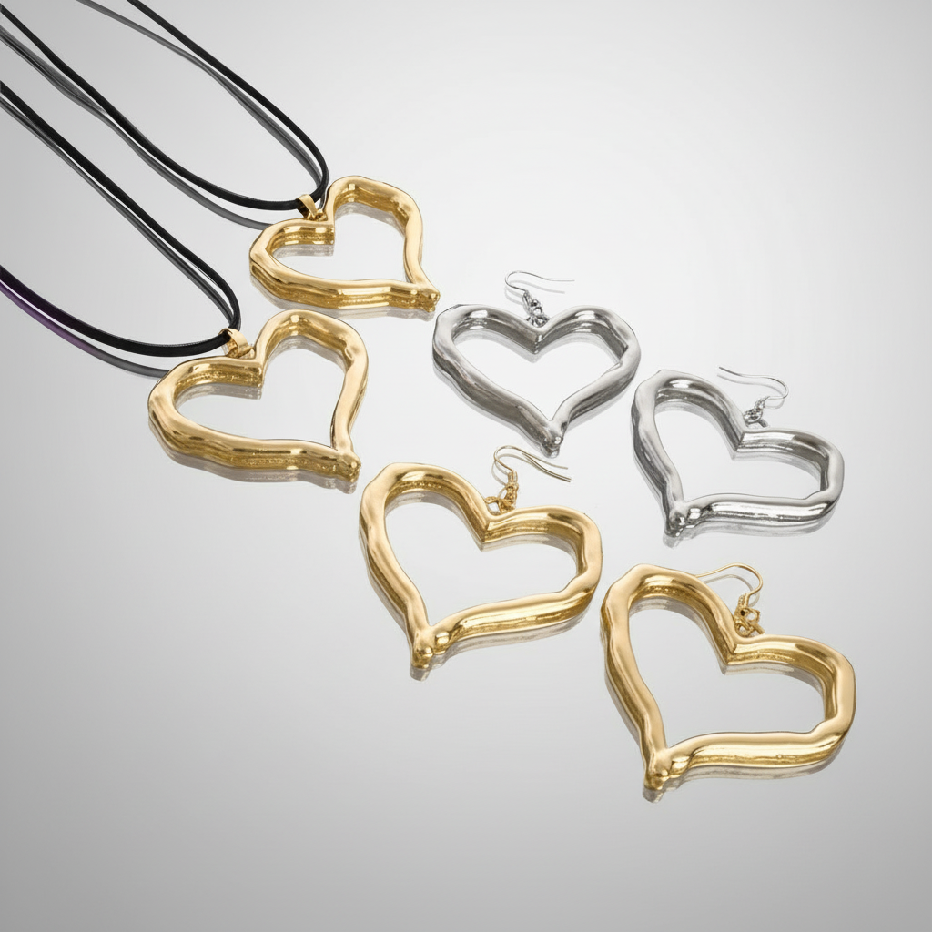 Polished Heart Jewelry Set Gold