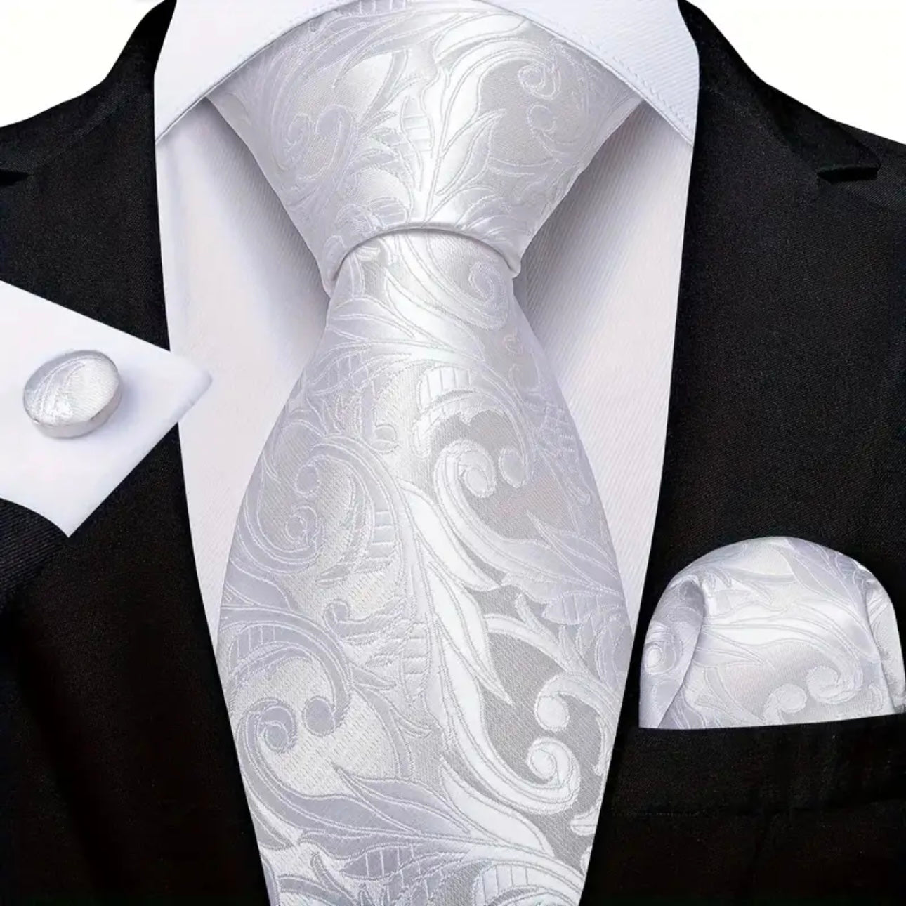 White Scroll Necktie Set