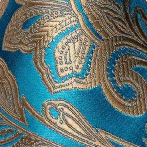 Blue Tropical Gold Floral Necktie Set