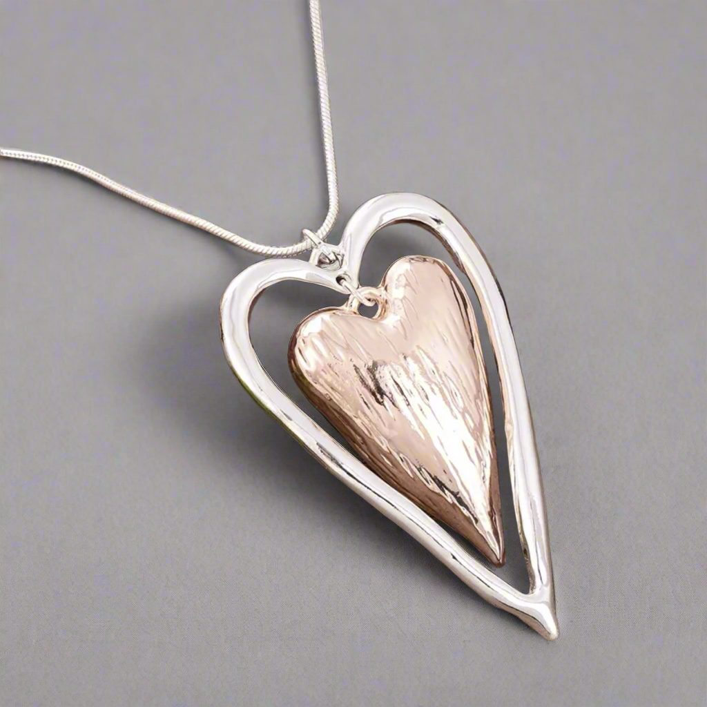 Rose Gold Silver Heart Long Necklace