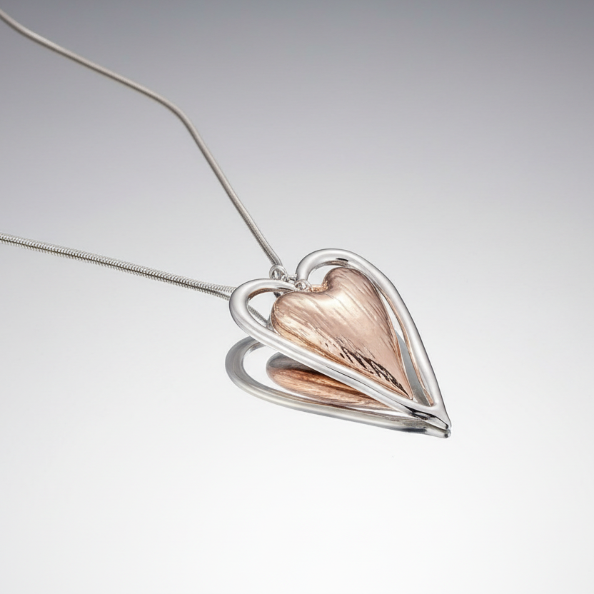 Rose Gold Silver Heart Long Necklace