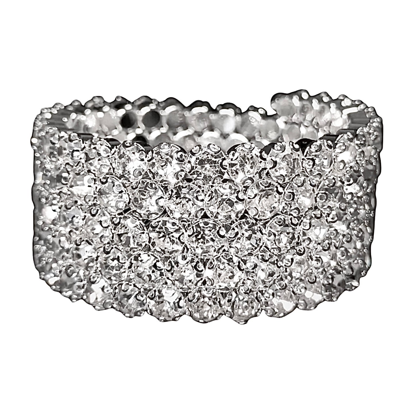 Flexible 5 Row Rhinestone Bracelets-Silver Setting