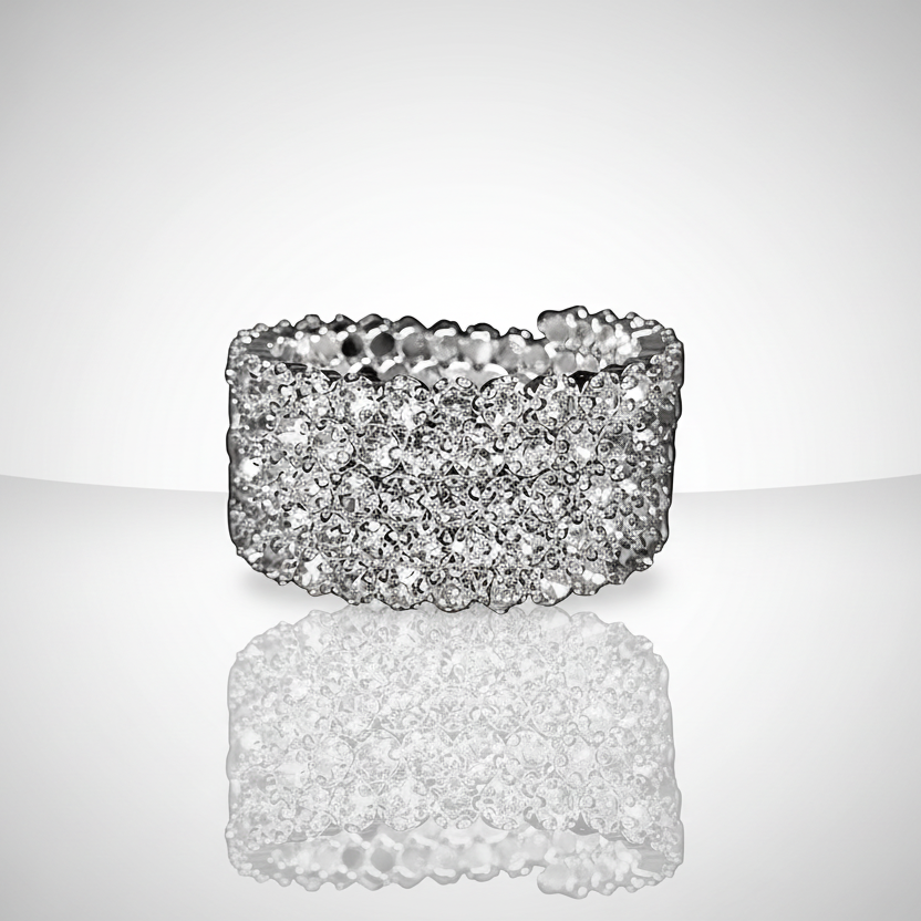 Flexible 5 Row Rhinestone Bracelets-Silver Setting