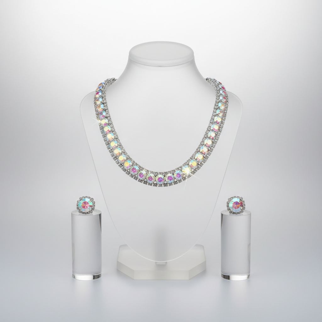 Choker Necklace & Earrings Iridescent Jewelry Set