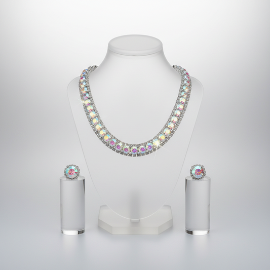 Choker Necklace & Earrings Iridescent Jewelry Set