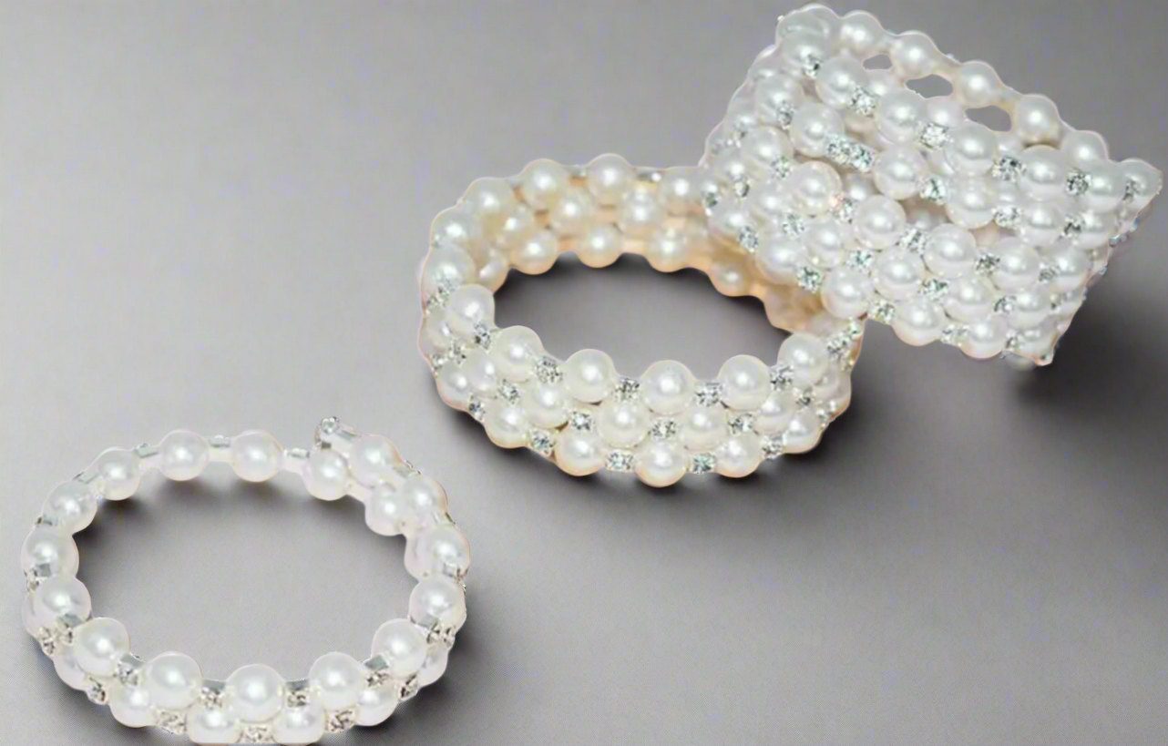 Pearl Rhinestone Flexible 2 Row Bracelet