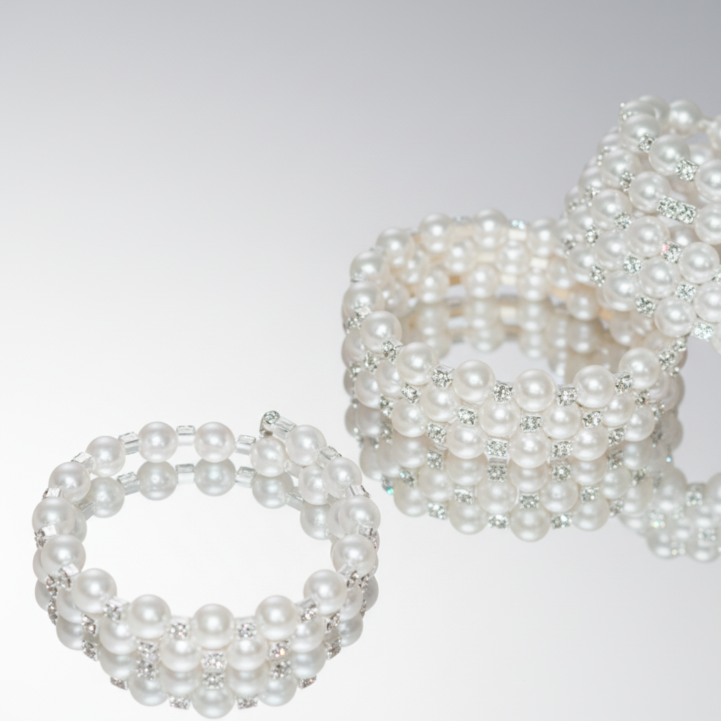 Pearl & Rhinestone Flexible 2 Row Bracelet