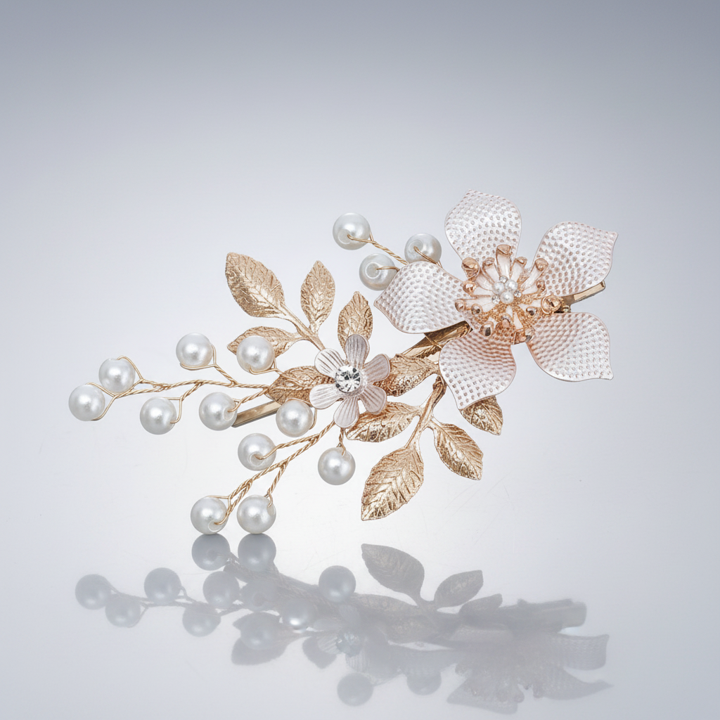 Champagne Rose Gold Pearl & Rhinestone Hair Clip