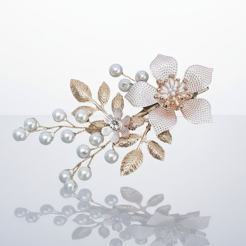 Champagne Rose Gold Pearl & Rhinestone Hair Clip