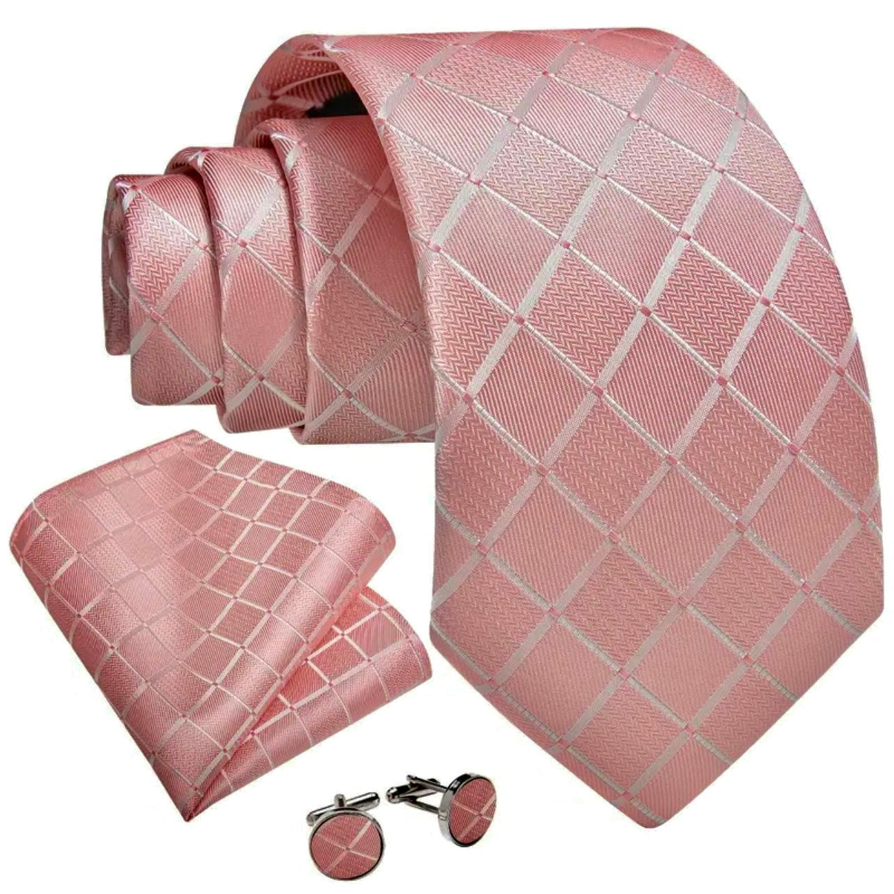 Blush Pink Plaid Necktie Set