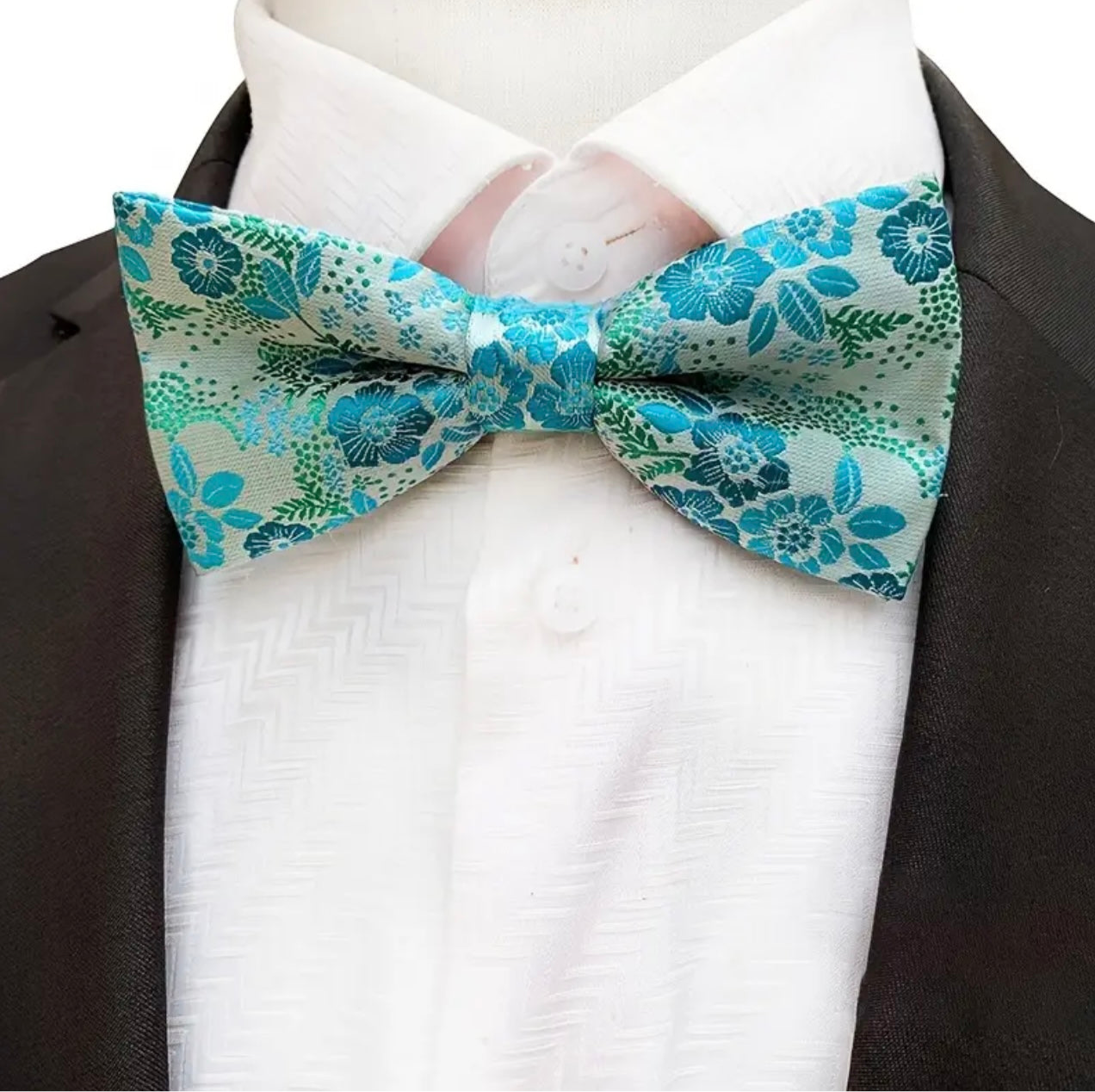Blue Aqua Floral Bowtie