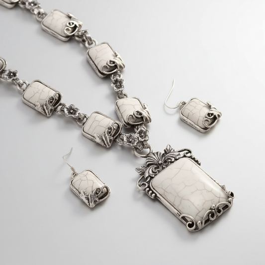 Silver Edged Turquoise Jewelry Set