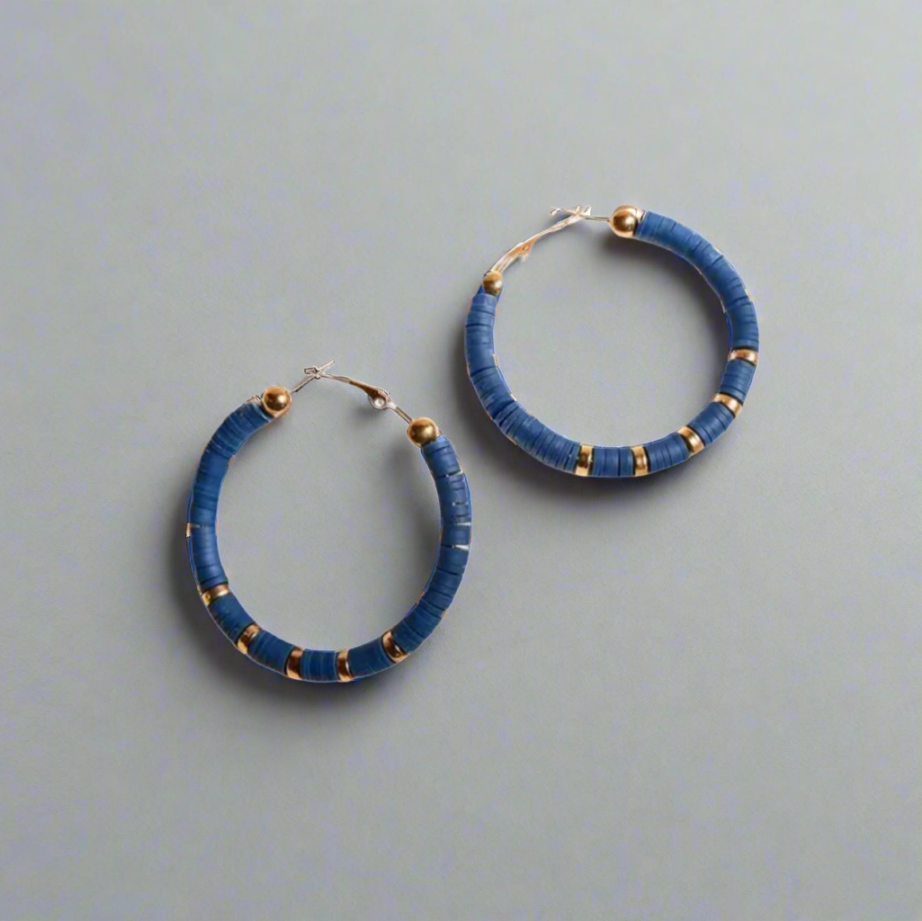 Blue Gold Hoop Earrings