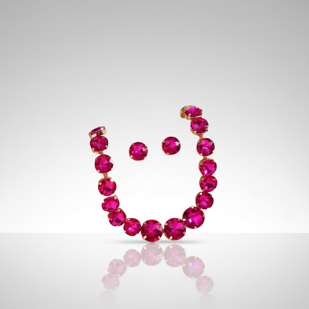 Necklace with pink gemstones on a gray background