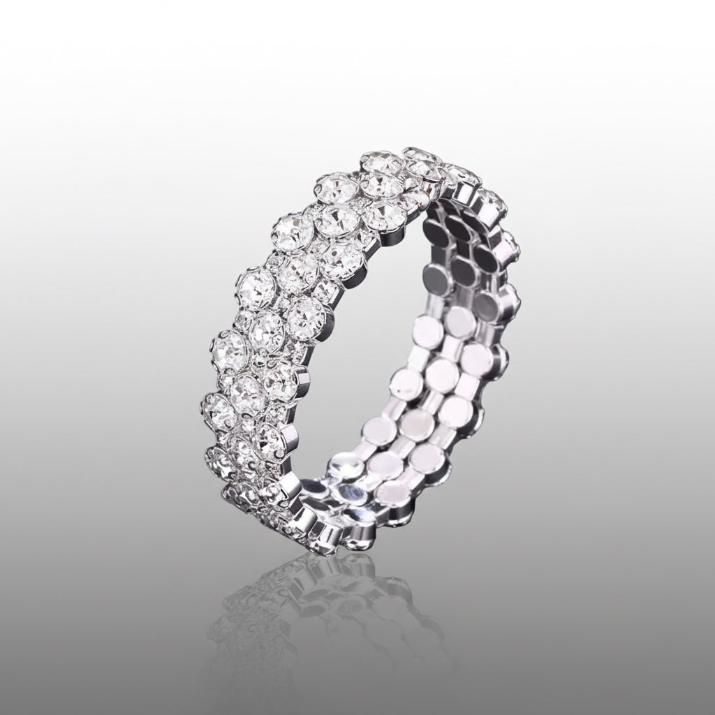 Clear Silver 3 Row Flexible Bracelet