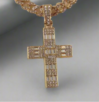 Gold Cross Cuban Chain Necklace