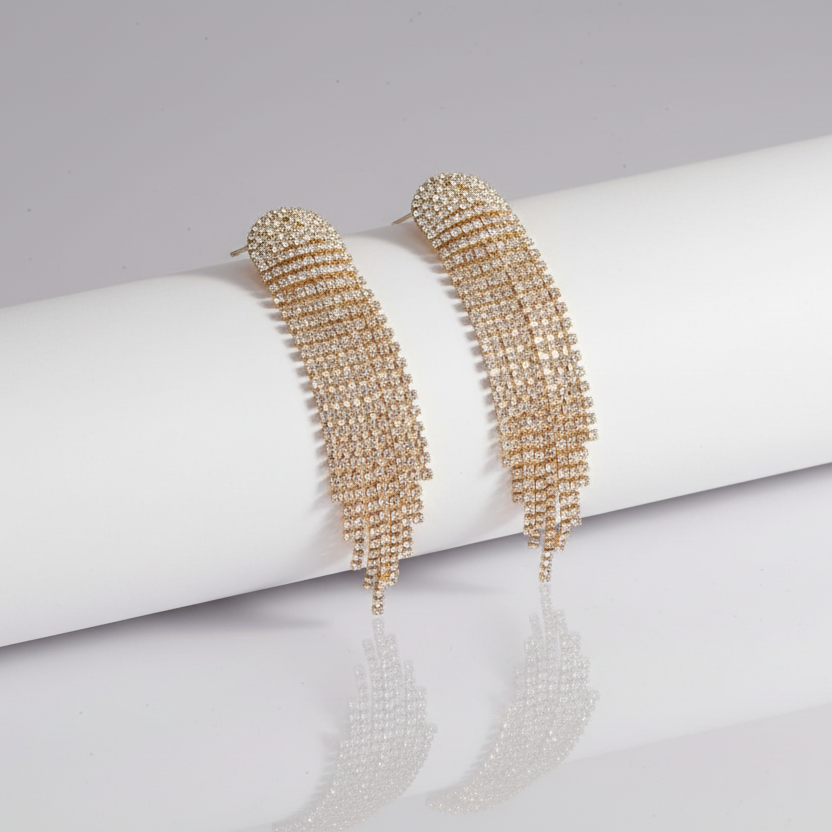 Rounded Top Gold Tassel Earrings
